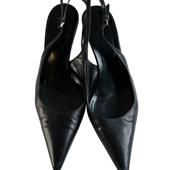 Gucci Stiletto Pointed-Toe Slingback Pumps US 7 EU 36 1/2 Black Kitten Heel High - Picture 1 of 14